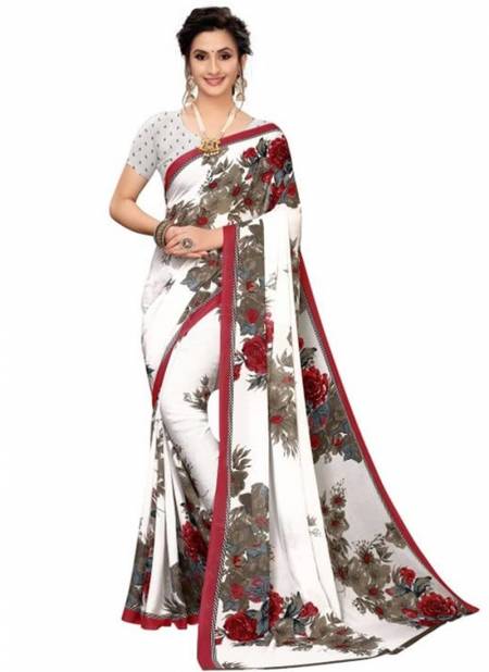 White And Maroon Colour New Latest Designer Regular Wear Renial Saree Collection 1011